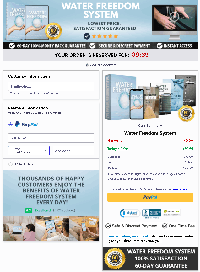 Water Freedom System Checkout page 
